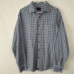 UNTUCKit Soligo Button Up Short Mens Size Large Blue Plaid Soft Cotton LS